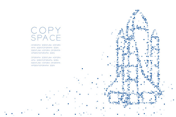 火箭飞船形状，空间探索概念设计蓝色插图在白色背景与复制空间，矢量eps 10图片下载