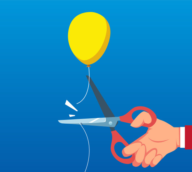 一个商人剪断了气球的线素材图片