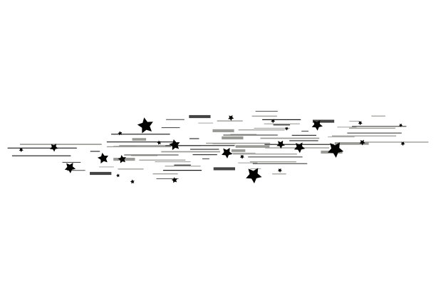 孤立的速度线和星星。运动对你设计的影响。透明背景上的黑线。飞行的粒子。矢量插图。运动向前发展图片下载
