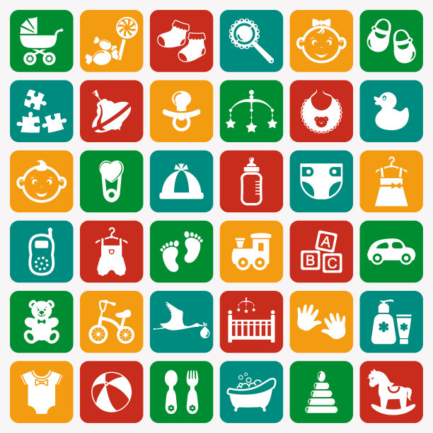 婴儿白色的平面图标。向量集。图片下载