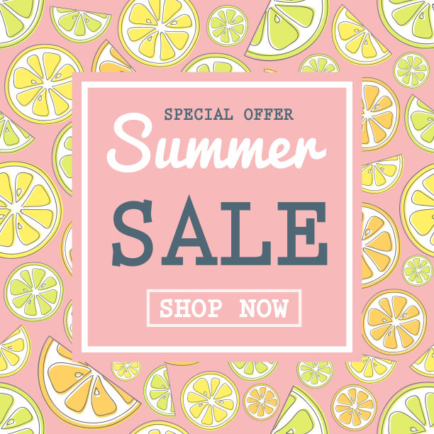 夏季促销用手绘柑橘图标的传单。向量。图片下载