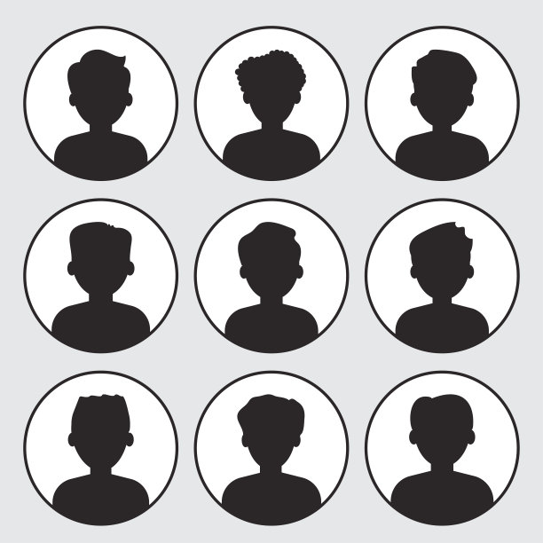 设置头像头像图片图标。白色背景上的黑色剪影。男人的肖像。圆形的图标。矢量图图片下载