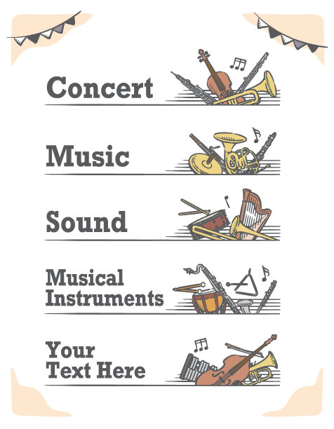 音乐主题矢量标签与管弦乐器。图片下载