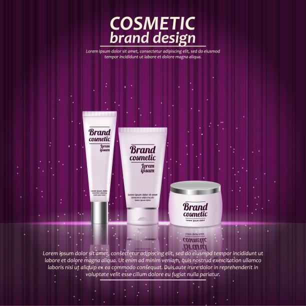 3D逼真的化妆品瓶广告模板。彩妆品牌广告概念设计，在抽象的纹理背景上闪闪发光图片下载