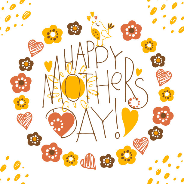 手绘母亲节快乐花架与一只小鸟图片下载