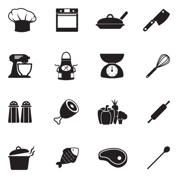 厨师和烹饪图标。黑色的平面设计。矢量插图。图片下载