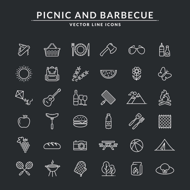 野餐和烧烤线图标。图片下载