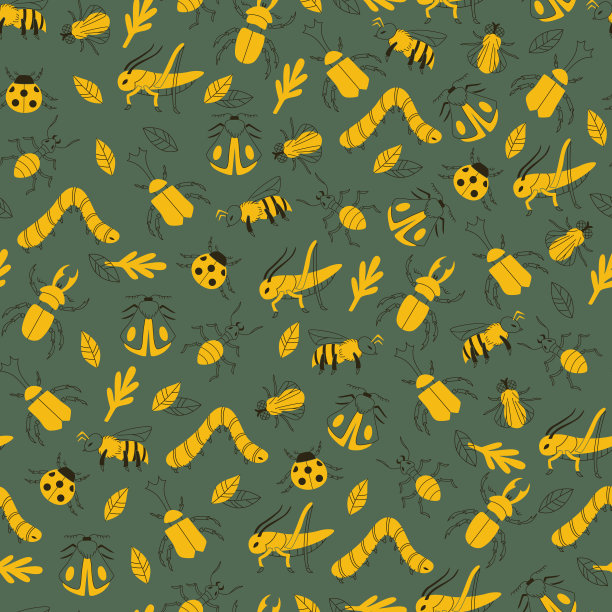 手绘昆虫无缝背景。矢量插图。图片下载