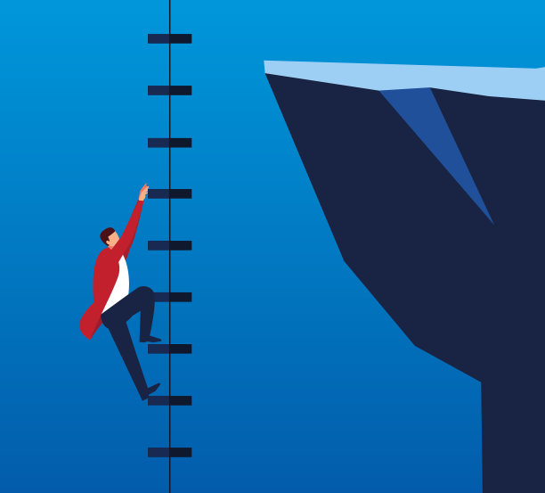 商人正在爬绳梯去山顶图片下载