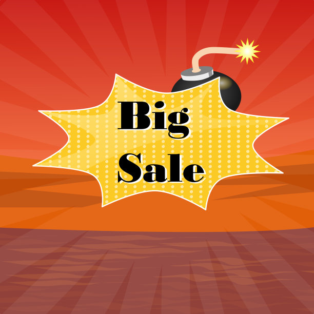 大减价海报文字与黑色炸弹在红色的背景图片下载