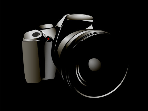 单反相机，黑色背景上的白色符号图片下载