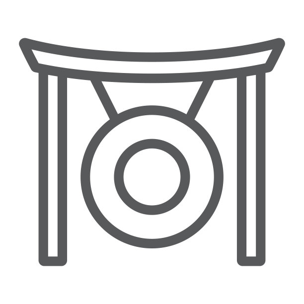锣线性图标，亚洲和音乐，乐器标志，矢量图形，白色背景上的线性图案图片下载
