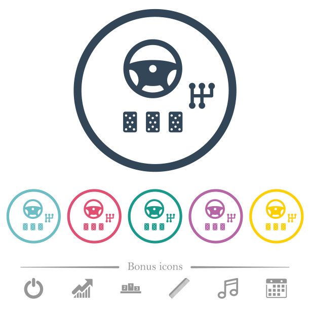 汽车控制圆形轮廓的平面颜色图标图片下载
