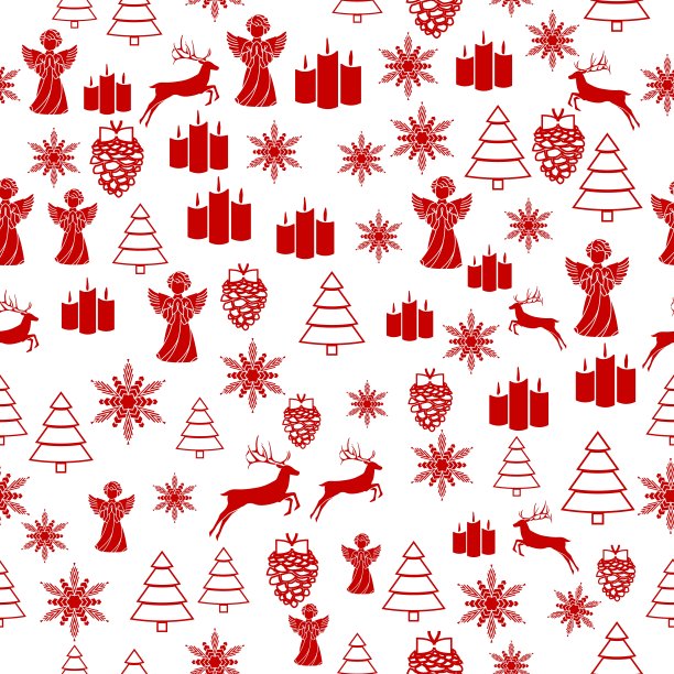 圣诞快乐白色背景上的红色元素。用zentangl和涂鸦元素制作的无缝图形图案。包装纸插图图片下载