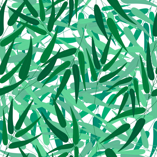 摘要森林叶片无缝格局。树叶树枝壁纸。素材图片