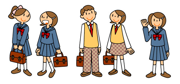 人学校生活高中女孩高中学生水手西装外套校服学校插图图片下载