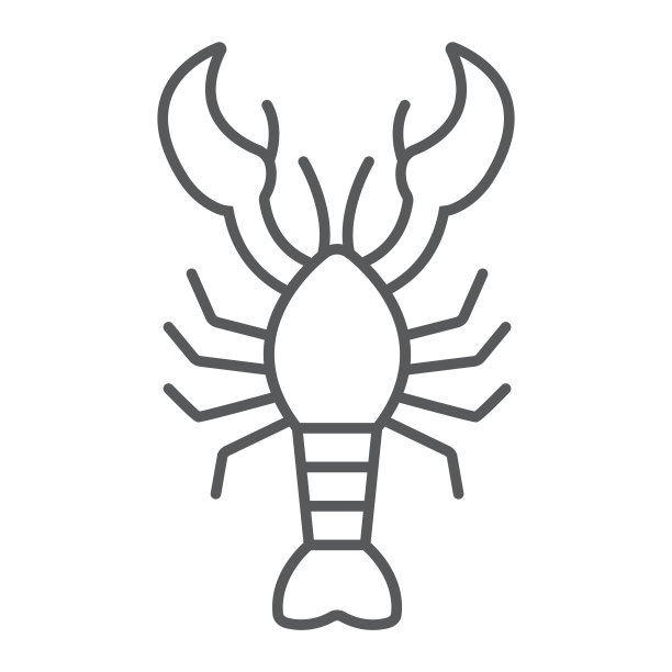 龙虾细线图标，食物和海洋，巨蟹座标志，矢量图形，白色背景上的线性图案。图片下载