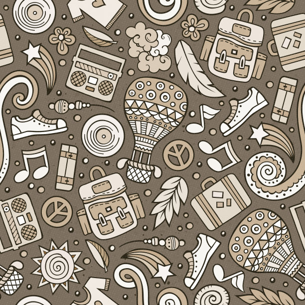 卡通向量嬉皮士无缝模式图片下载