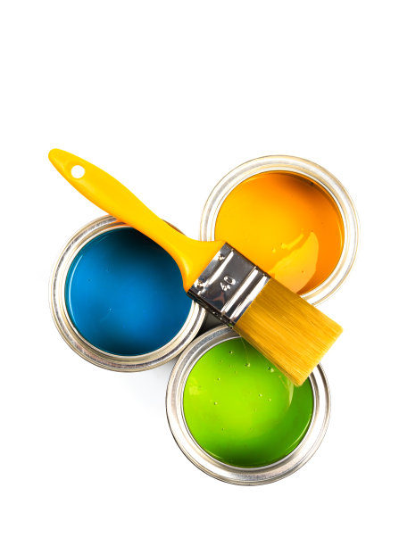 一套彩色涂料罐孤立在白色背景-图像图片下载