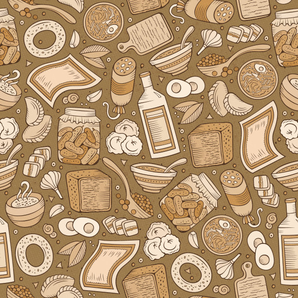 卡通手绘俄式食品无缝图案图片下载
