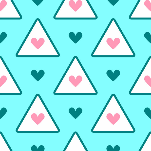 心形和三角形的浪漫无缝图案。可爱的女孩。简单的矢量图。素材图片