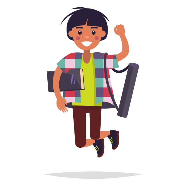 跳跃的学生与书籍和Tube插图图片下载