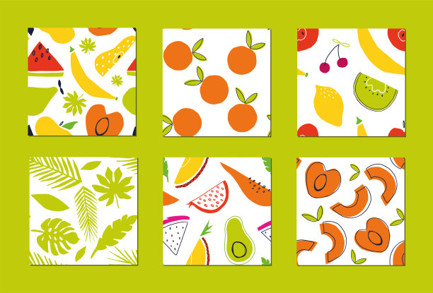 有趣的扁平水果无缝图案套。图片下载