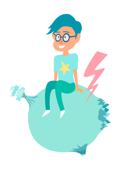 小男孩在小行星矢量图上图片下载