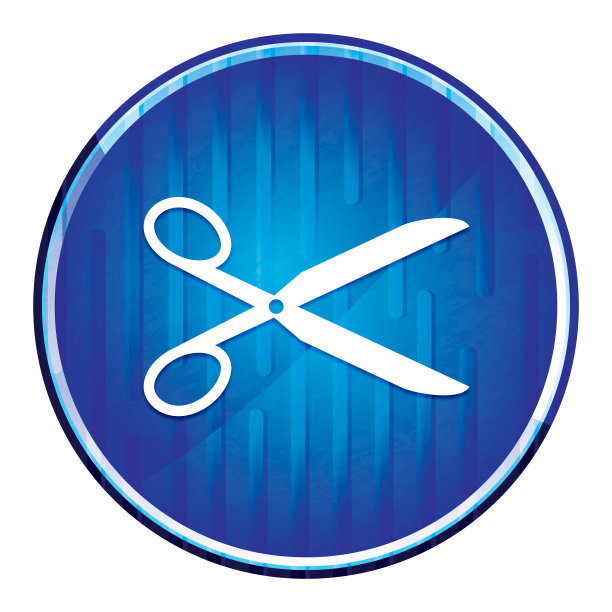 剪刀图标现代霓虹蓝色圆形按钮图片下载
