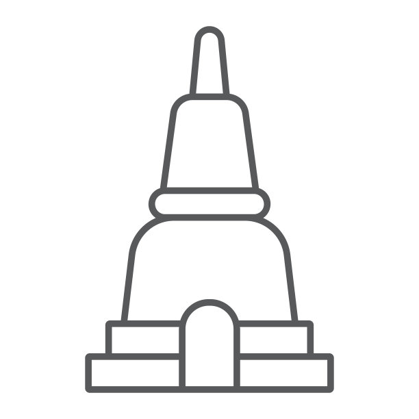 泰国宝塔细线图标，亚洲和建筑，亚洲建筑标志，矢量图形，白色背景上的线性图案。图片下载