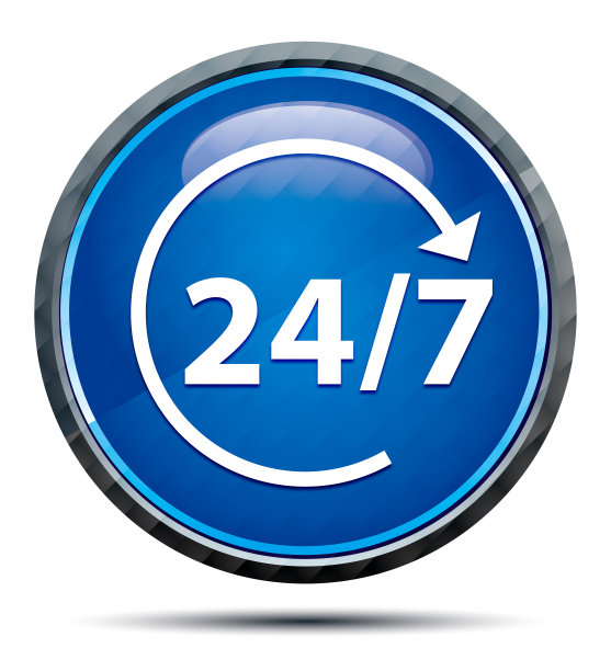 24/7旋转箭头图标独家蓝色圆形按钮图片下载