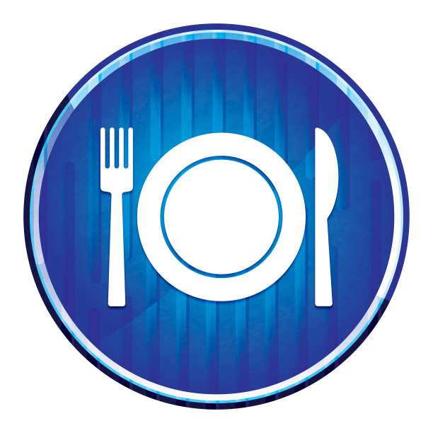 盘子与叉和刀的图标现代霓虹蓝色圆形按钮图片下载