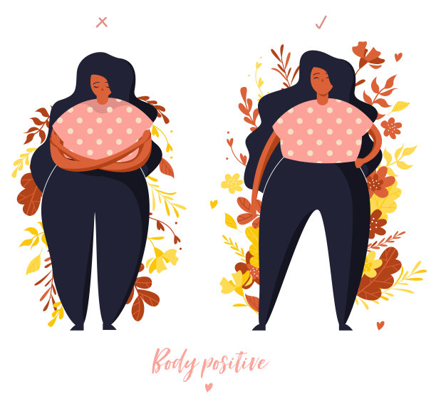 比较。女孩犹豫了一下。自信的女孩。身体正面插图植物图片下载