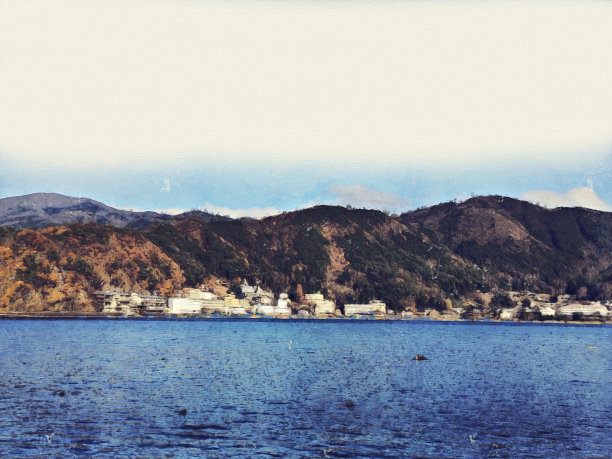 抽象的彩色山脉以日本水彩插画为背景。图片下载