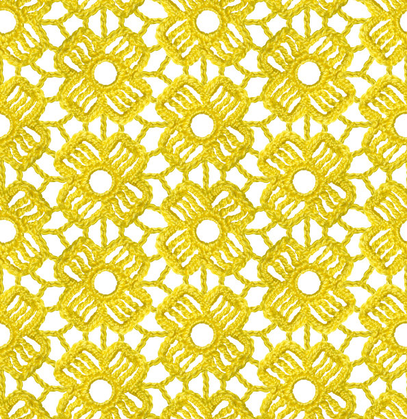 钩针爱尔兰花边无缝图案。这装饰品是用黄色纱线编织的。图片下载