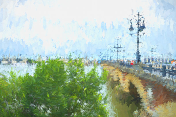 波尔多的加隆河，皮埃尔桥上的路灯图片下载