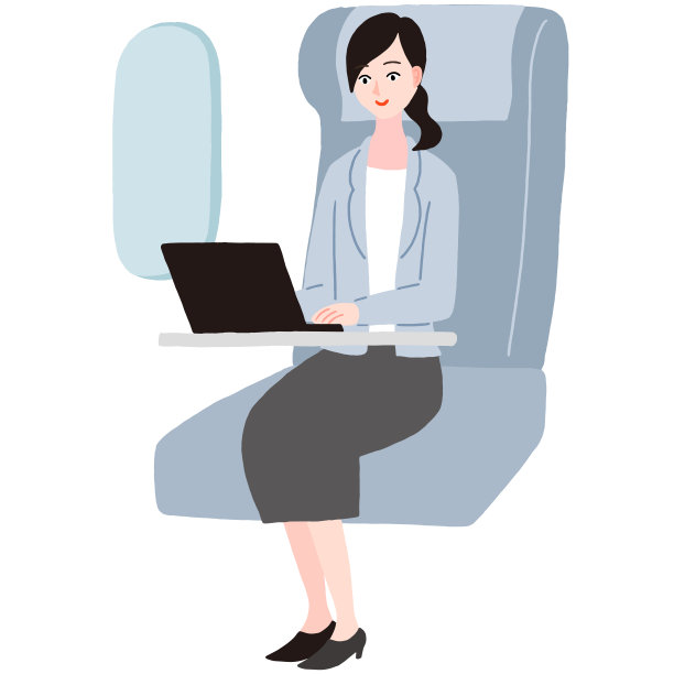 在飞机上做远程工作的女人图片下载