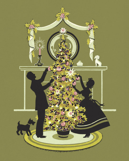 装饰圣诞树的夫妇图片下载