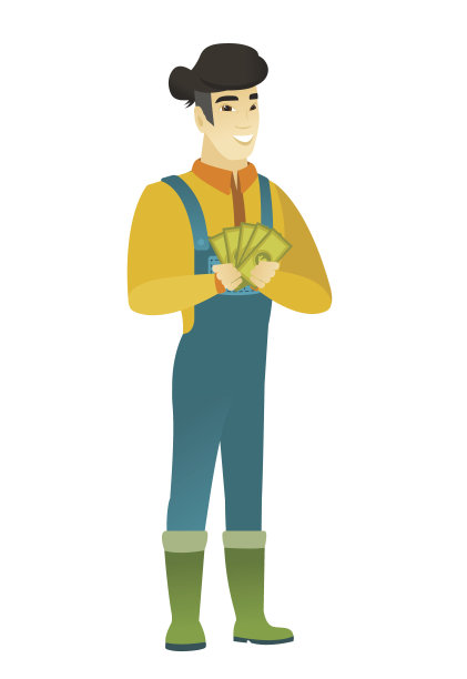 快乐的亚洲农民拿着钱图片下载