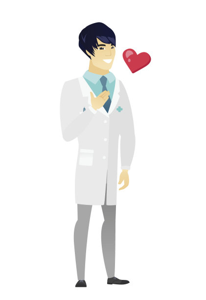 一个亚洲医生，手放在胸口图片下载