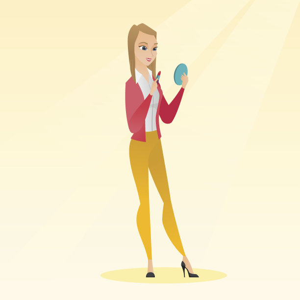 女人用红色唇膏涂口红图片下载