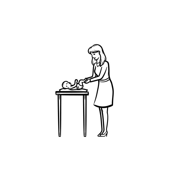 一位母亲在桌子上给婴儿换尿布图片下载