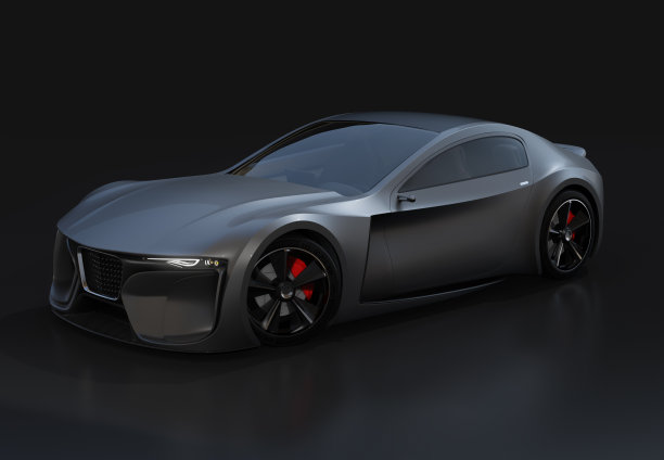 黑色背景上的金属黑色电动跑车图片下载