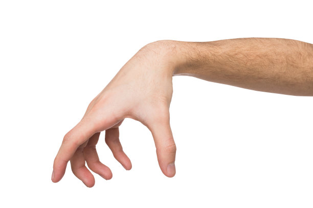 男人的手做手势，同时抓取一些项目孤立的白色素材图片