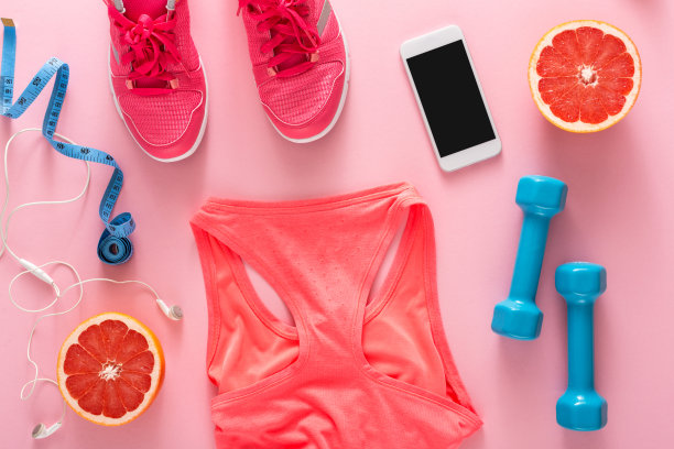 健身背景，运动器材，俯视图图片下载