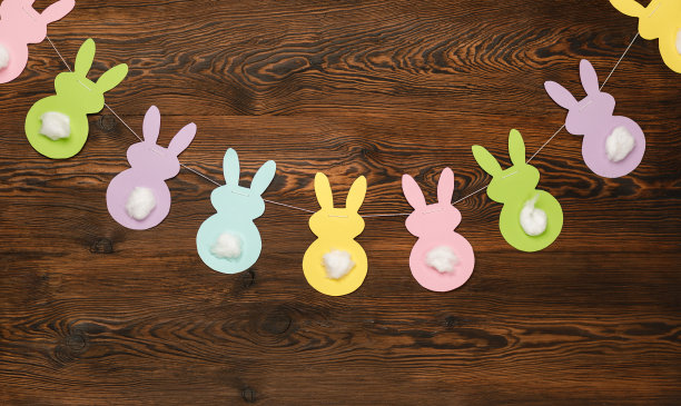 吃的背景。纸兔子花环图片下载