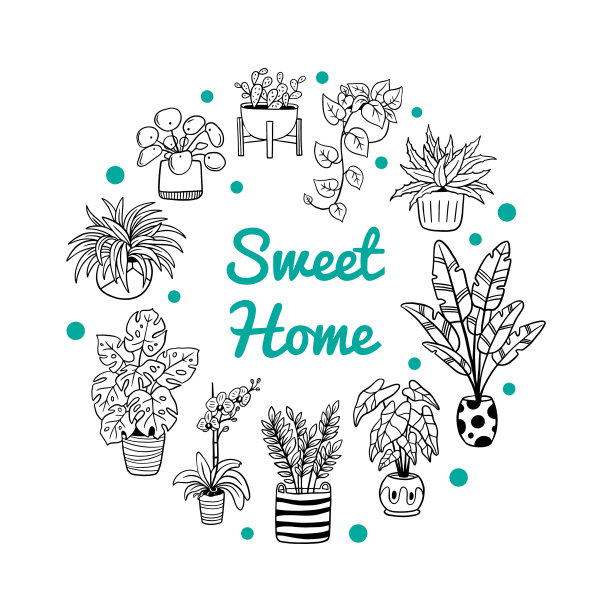 可爱的植物在一个圆形的文字。图片下载