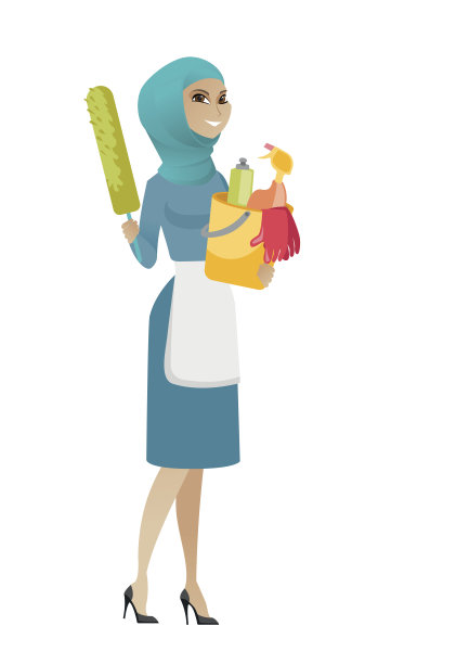 清洁员拿着装满清洁设备的桶图片下载