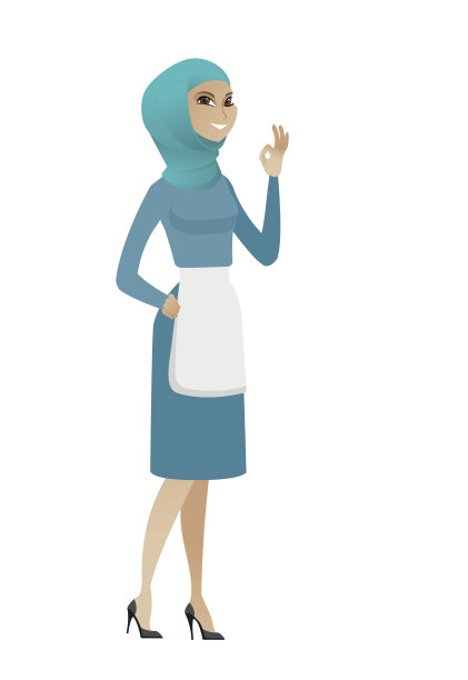 年轻的穆斯林清洁工表现出ok的迹象图片下载