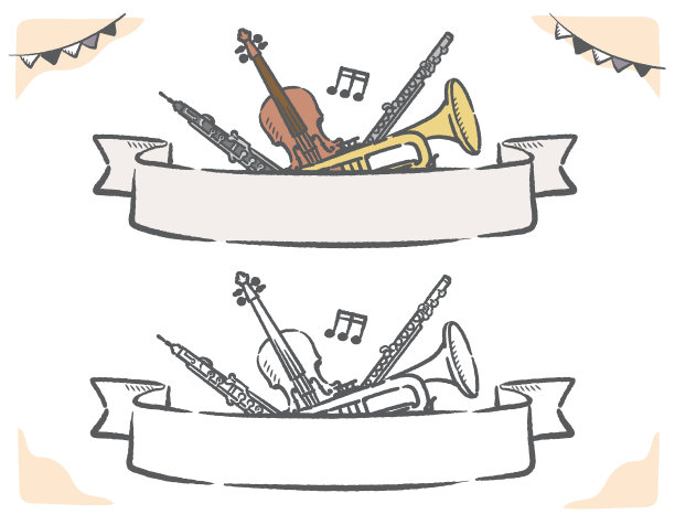 音乐主题矢量标签与管弦乐器。图片下载